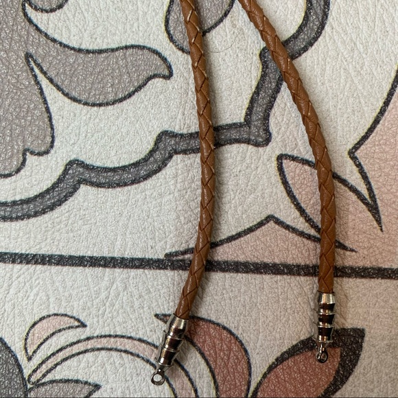 Bolo tie tan brown stone braided leather cord 70s - Picture 3 of 7